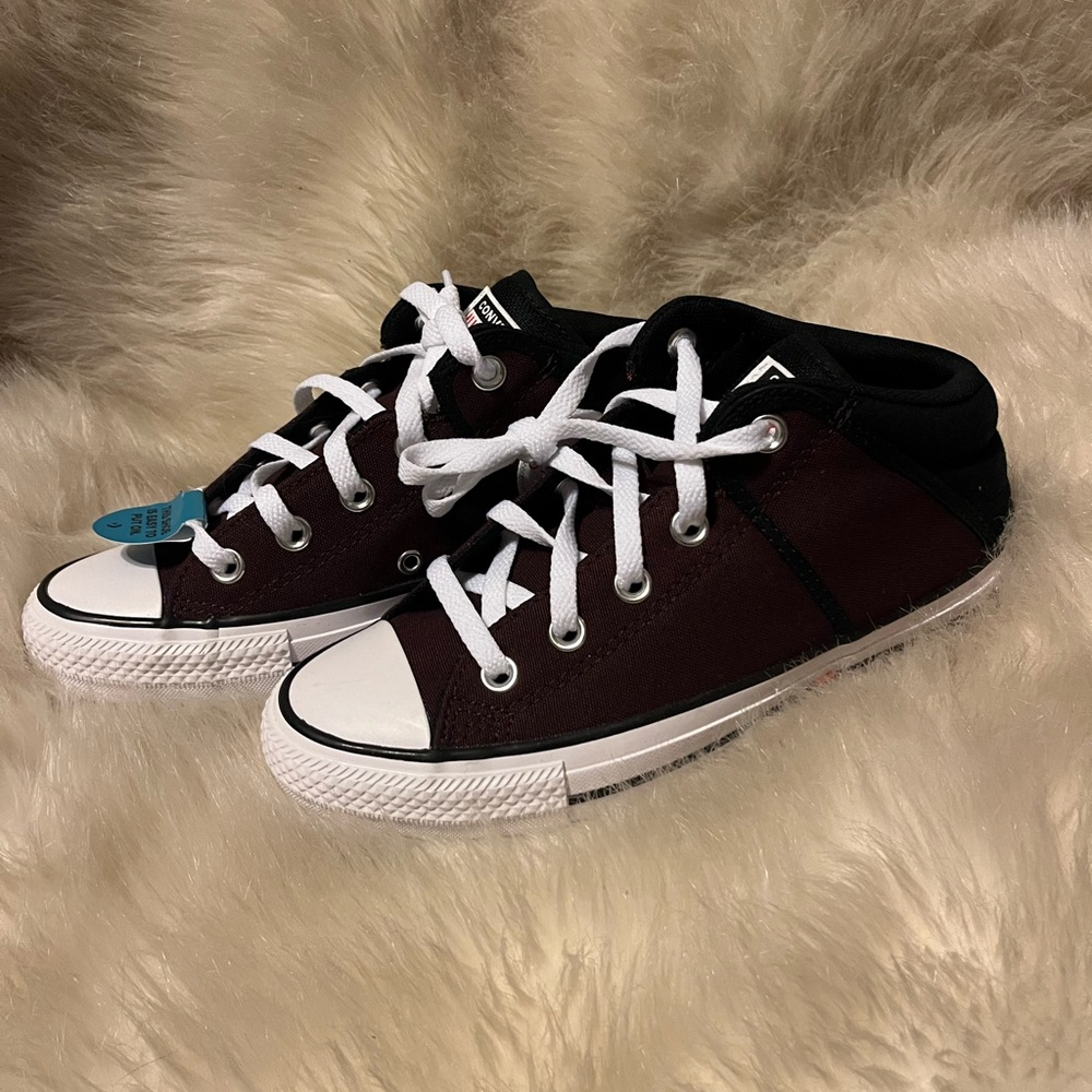 Converse Wine and Black Sneakers Classic Canvas Design Mid High